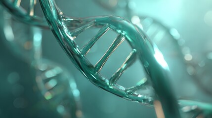Close-up of dna double helix structure in aqua light