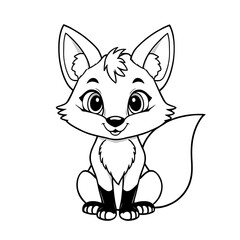 Cartoon fox line art for coloring book with white background