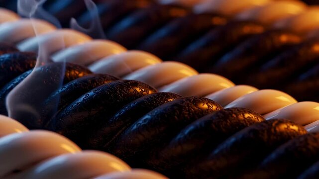 Extreme Close Up of Black and White Braided Dough with Flames