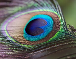 Macro photography of peacock feather with glowing iridescent detail