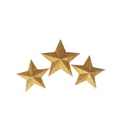 Three golden glitter stars isolated on transparent background