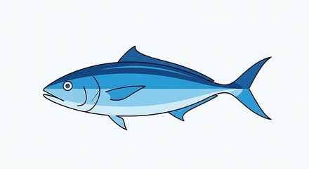 Obraz premium Blue tuna fish illustration on white background, aquatic animal.