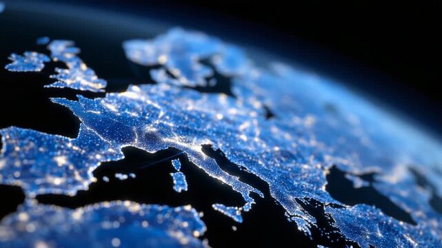 Explore a dynamic 3D map of Europe showcasing glowing connections between capitals, highlighting real-time digital collaboration and global unity with pulsing people icons.