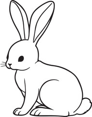 Obraz premium Cute Adorable Bunny Rabbit Sitting Vector Illustration, Sketch Drawing Line Linear Symbol Icon Engraving Coloring Book, Hand-drawn Doodle Black and White Isolated