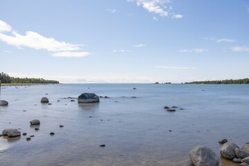 The pristine waters and serene shoreline of Misery Bay Provincial Park highlight the tranquil beauty of Manitoulin Island, Ontario.