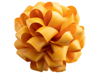 Large golden yellow ribbon bow gift decoration, Isolated On White, Png Transparent