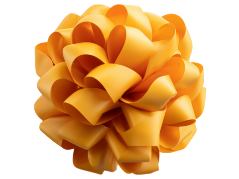 Large golden yellow ribbon bow gift decoration, Isolated On White, Png Transparent
