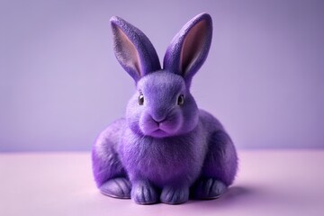 Obraz premium A sparkling purple easter bunny sits on a matching surface, casting a soft shadow against the lavender backdrop