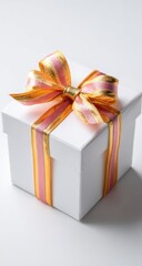 Obraz premium Elegant White Gift Box Tied with Festive Pink and Gold Ribbon.