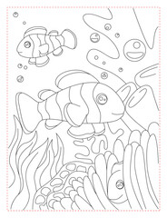 Clown Fish in an Anemone Coloring Page: A Lively Ocean Scene