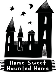 Halloween Haunted Castle Poster. Spooky Gothic Wall Art