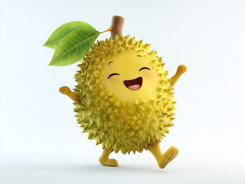 Durian 3D cartoon character, happy and funny with hanse spread