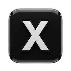 Obraz premium A glossy black square button with a white letter x in the center, isolated on a white background