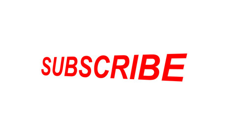 Red subscribe text graphic for YouTube button, social media call to action, online channel promotion, and digital marketing design on transparent background