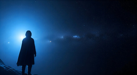Silhouette of Person Contemplating Starry Sky