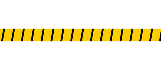 Yellow and black diagonal striped caution tape line for warning sign, hazard marking, safety barrier, and construction zone design on transparent background