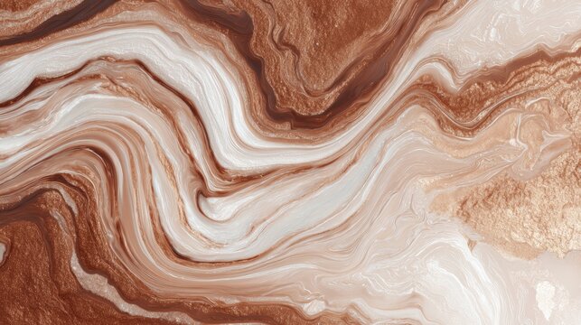 Abstract earth tone marble texture with swirling brown and white patterns