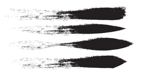 Four Black Brush Strokes with Textured Edges on White Background.