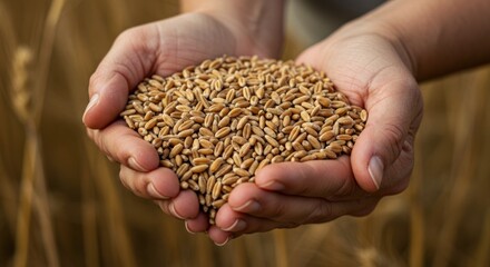 Hands cupped holding a pile of wheat grains