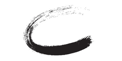 Bold Black Brushstroke in a Curved Shape with Textured Edges.