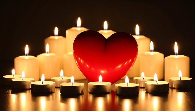 Candles and heart in dark