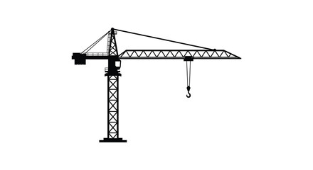 Black silhouette of a tower crane against a plain white background