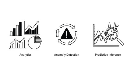 Vector illustration of analytics, anomaly detection, and predictive inference, representing data analysis and machine learning applications