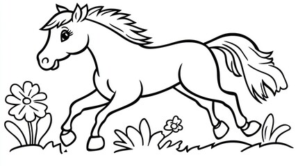 Cartoon horse running in grass
