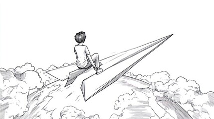 Child flying paper airplane dreams