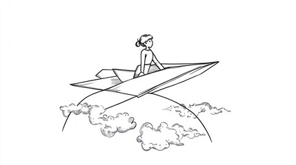 Person flying paper airplane imagination
