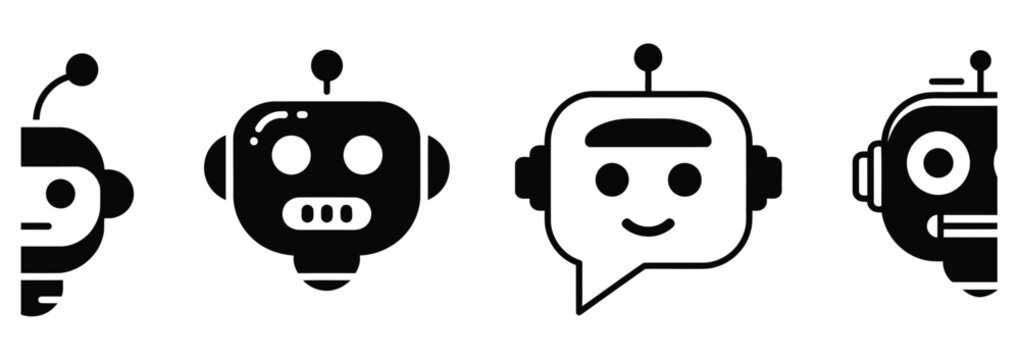 WebModern set of friendly robot icons offering futuristic tech solutions, use these adorable AI companions for websites, apps, and presentations to engage users and showcase innovation