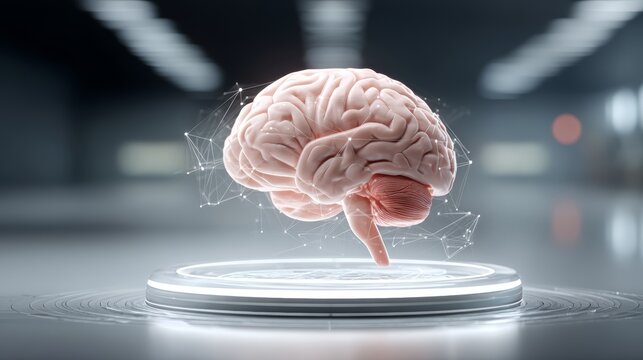 Futuristic brain in digital interface with neural network connections