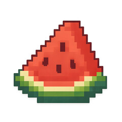 Retro 2D Pixel Watermelon Slice Illustration in Vibrant Colors