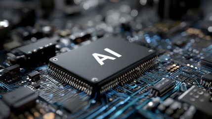 Close-up of ai chip on circuit board highlighting advanced technology