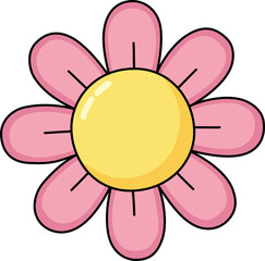 Cute Pink Flower Illustration with Yellow Center Illustration