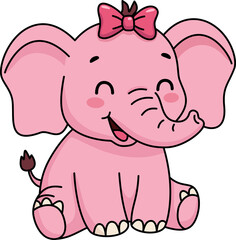 Cute Cartoon of a Pink Elephant with Bow Illustration