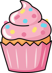 Cute Cupcake with Pink Frosting and Sprinkles Illustration