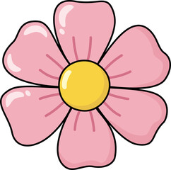 Cute Pink Flower Illustration with Yellow Center Illustration