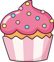 Cute Cupcake with Pink Frosting and Sprinkles Illustration