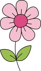 Cute Minimalist Pink Flower with Green Leaves Illustration
