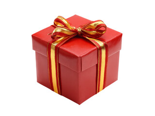 Obraz premium Red gift box with gold ribbon isolated on black background, Isolated On White, Png Transparent