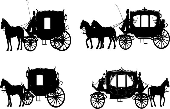 Three different horse drawn hearse carriage vector silhouette
