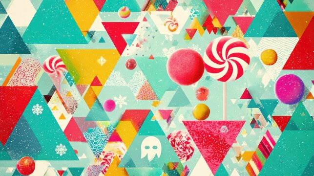 Colorful Geometric Background with Lollipops and Candy Elements