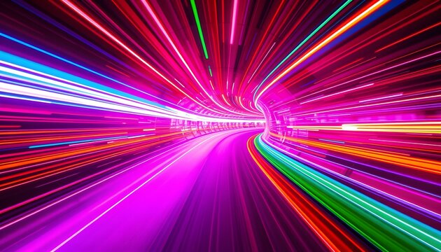 Abstract light trails in a tunnel, creating a sense of speed and motion. - Powered by Adobe