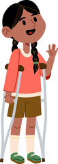 Girl on Crutches Waving