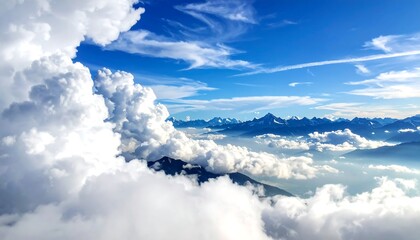 High-altitude view of clouds and mountains