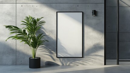 Modern Minimalist Interior Design with Blank Frame and Tropical Plant