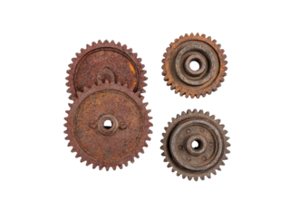 Rusty metal gears cogwheels industrial machinery parts, Isolated On White, Png Transparent