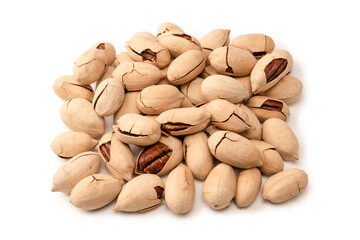 Pecan-nut in a shell isolated on white background. Top view.