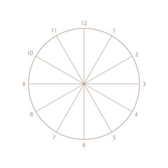 シンプルな数字付きの12分割の円形フレーム - 円グラフや時間･1年間などの図表のテンプレート